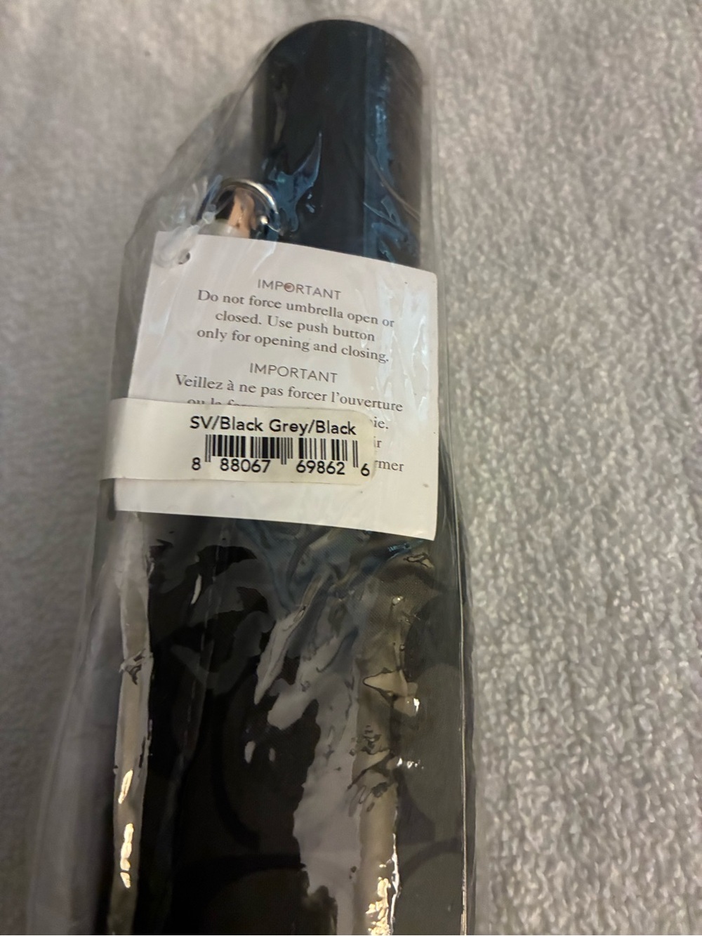NWT Coach Signature Black and Grey Compact Folding Umbrella Original packaging